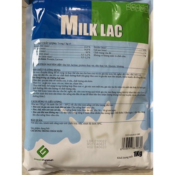 1 kg MILK LAC - Sữa non thay thế sữa mẹ cho chó, mèo, heo con, dê con và gia súc khác