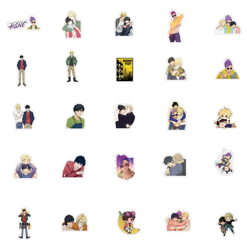 Bộ sticker graffiti dán trang trí xe hơi/xe mô tô/vali hành lý/chai nước hình ảnh anime Banana Fish