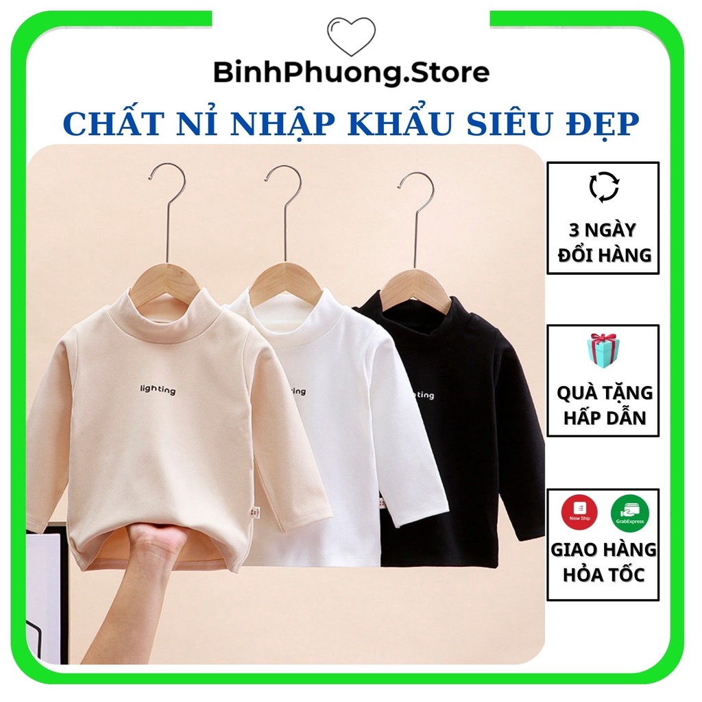 Áo Giữ Nhiệt Cổ Cao Cho Bé, Áo Thun Thu Đông Nỉ Len Dài Tay Cho Bé Trai Gái, Quần Áo Trẻ Em Lighting Binhphuong.Store ❕