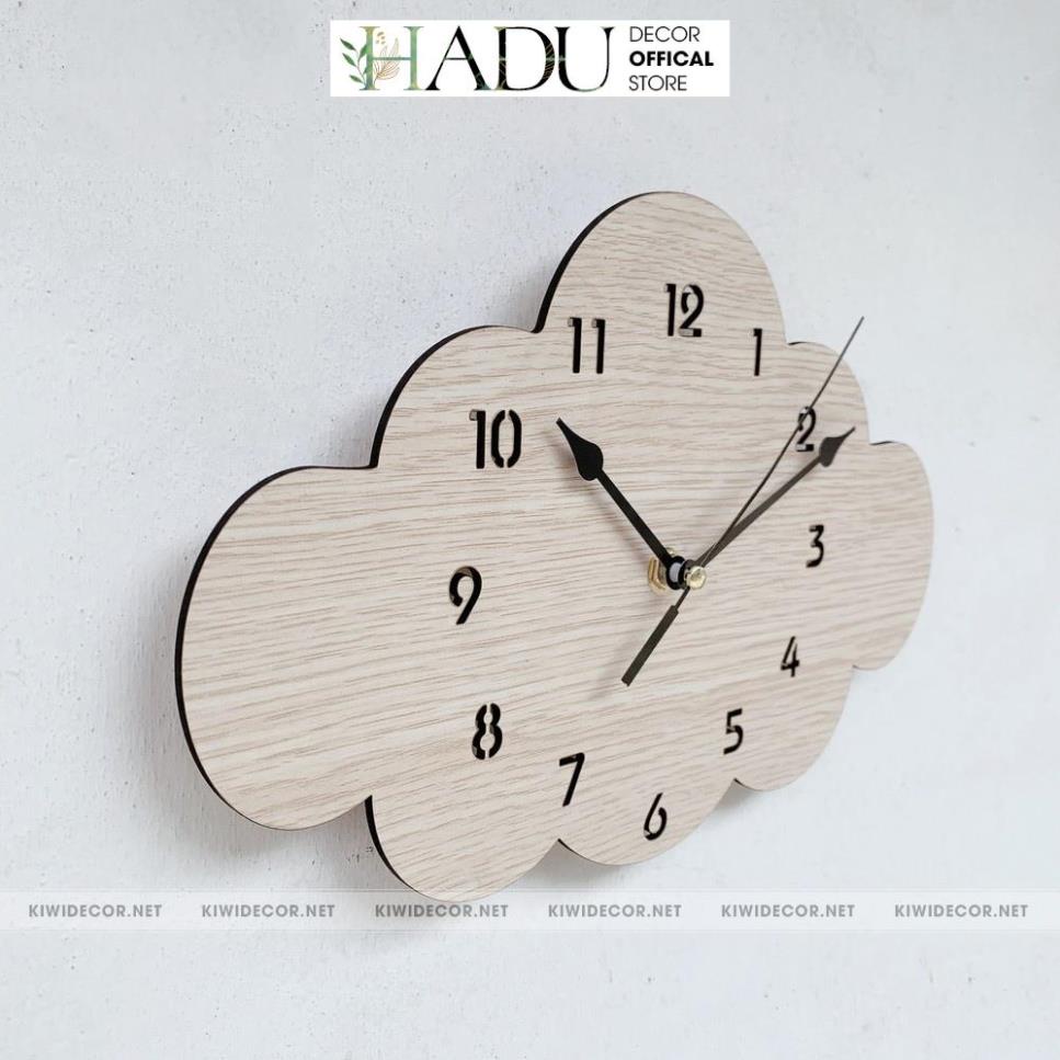 Đồng Hồ Treo Tường Decor Hình Đám Mây Bằng Gỗ Dễ Thương, Đồng Hồ Vintage Trang Trí Homestay - HaduDecor
