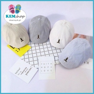 Mũ nồi hoạ tiết kẻ thêu hình thỏ dễ thương cho bé