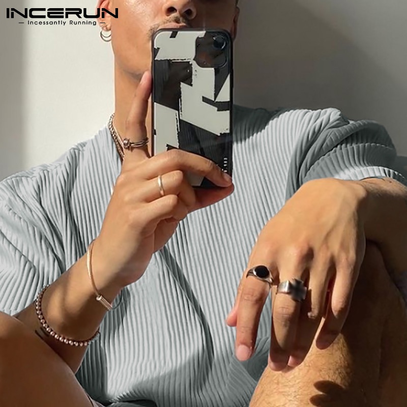 Bộ đồ INCERUN gồm áo tay ngắn và quần short dáng rộng thời trang dành cho nam