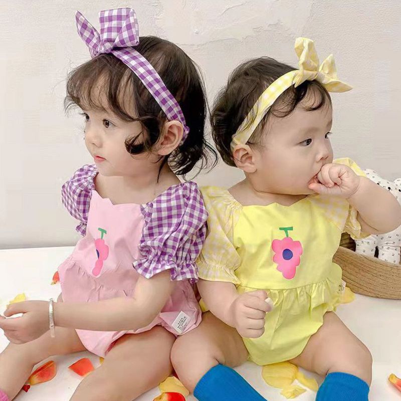 Bộ Quần Yếm Kẻ Sọc Caro Dễ Thương Cho Bé Gái Sơ Sinh