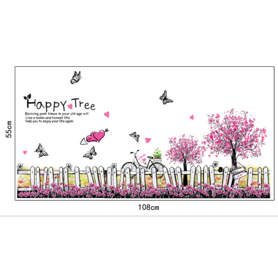 Decal trang trí hàng rào Hồng HAPPY TREE