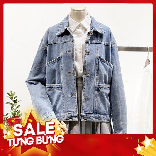 Áo khoác jean form rộng tay dài theo phong cách Hàn Quốc hợp thời trang -Hàng nhập khẩu