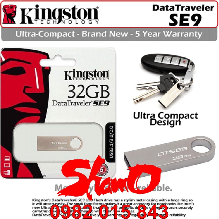 USB 3.0/32GB Kingston DataTraveler SE9 – Vỏ thép nguyên khối – Chịu va đập – Kháng nước – CHÍNH HÃNG – Bảo hành 5 năm