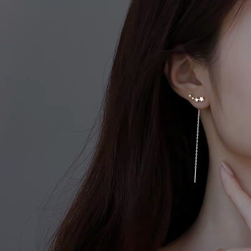 Khuyên Tai Dáng Dài Tua Rua Hình Ngôi Sao Sao Băng Màu Bạc Zircon Thời Trang Cho Nữ