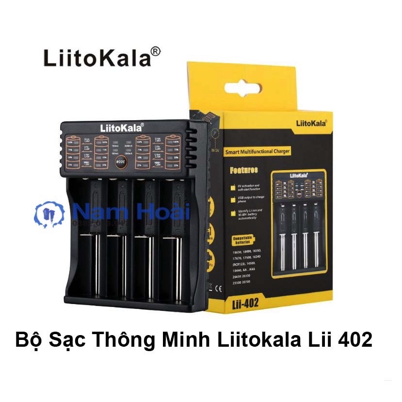 Sạc LiitoKala Lii-402, sạc 4 khay pin AA / AAA / A / SC 26650,22650,26500,18650,18490,17670 ( HÀNG CHÍNH HÃNG )