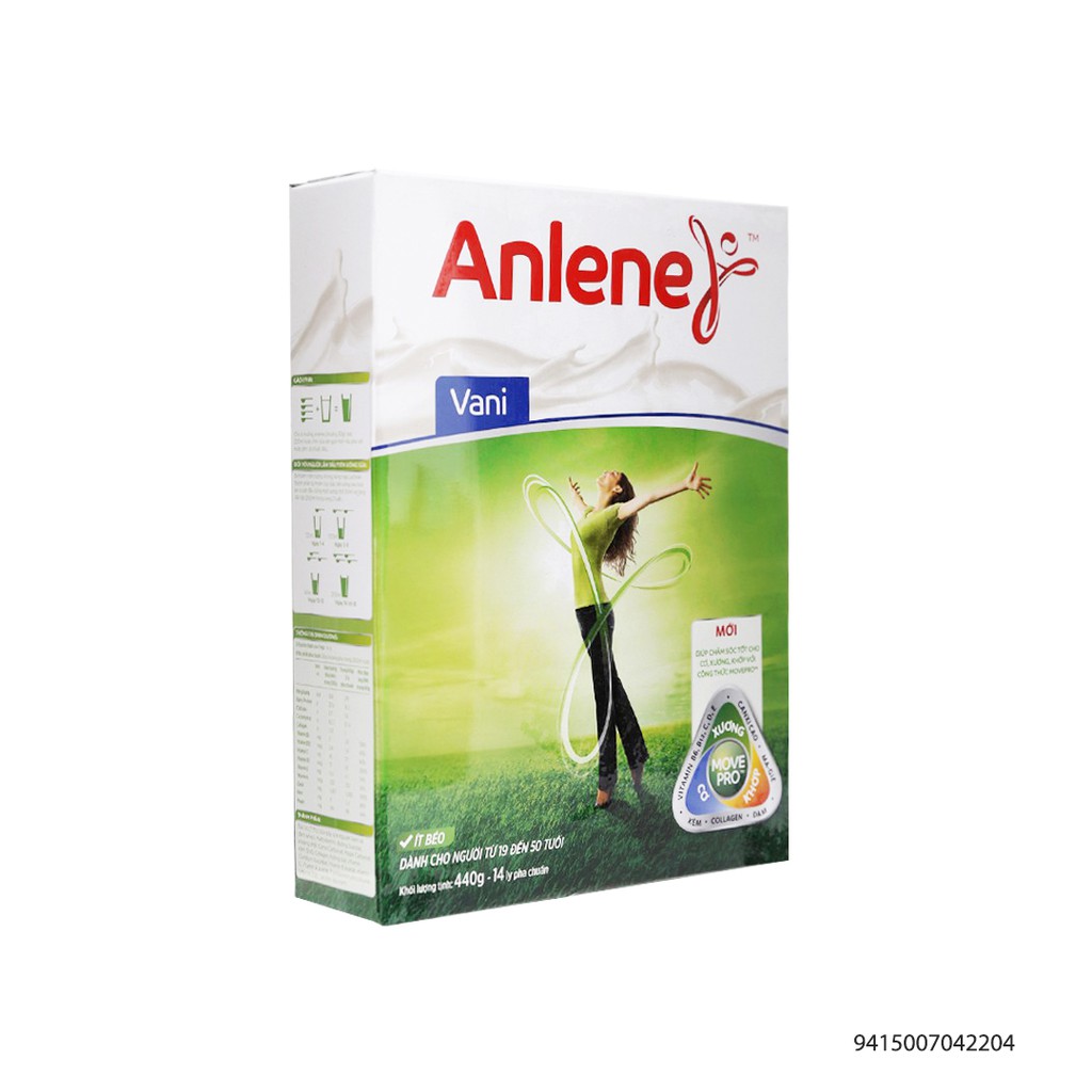 Sữa Anlene Movepro gola Hương Vanilla treen 40 Tuổi Hộp Giấy 440g