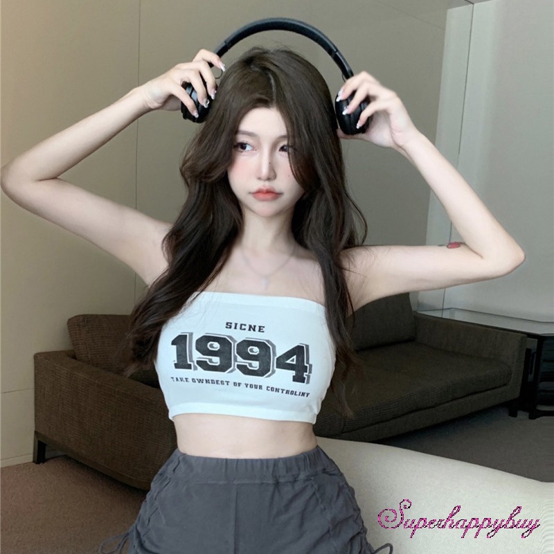 Áo Hai Dây In Chữ Phong Cách Hàn Quốc Cho Nữ