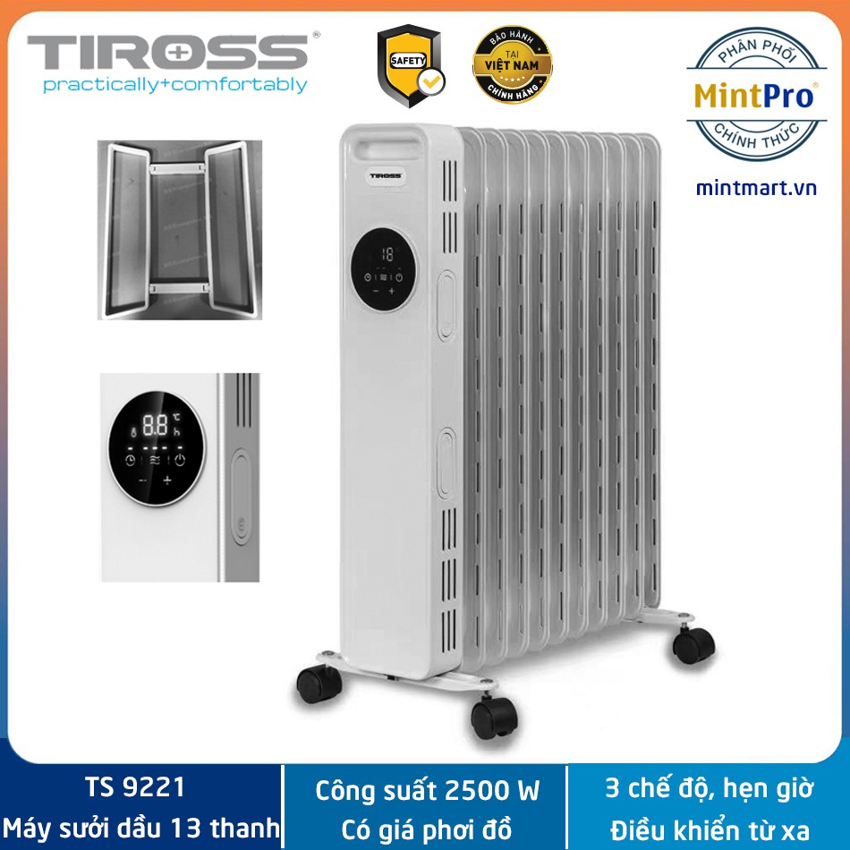 Máy sưởi dầu 13 thanh Tiross TS9221 công suất 2500W có điều khiển từ xa - Hàng chính hãng - Bảo hành 12 tháng