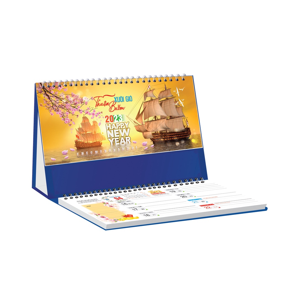Lịch để bàn đế xanh note 52 tuần Thuyền buồm