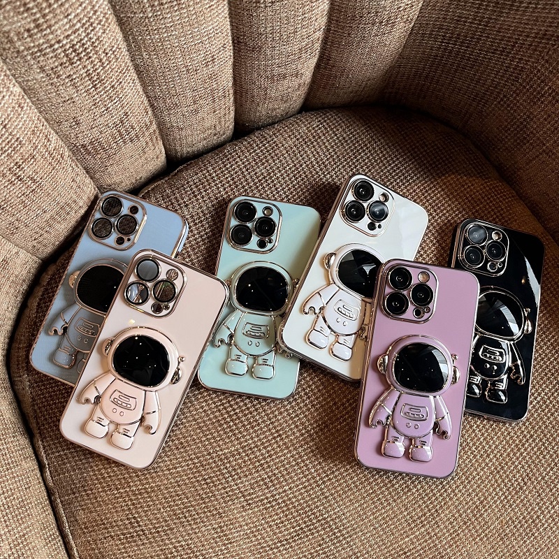 Samsung Galaxy A7 2018 J7 Core J3 J5 J2 Pro Prime J4 Plus Cartoon Space Astronaut Stand Super Cool Plating Fine Hole Shockproof Soft Phone Case 1MMT 07