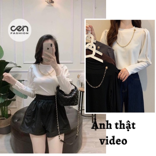 Áo len tay bồng dây xích CEN FASHION