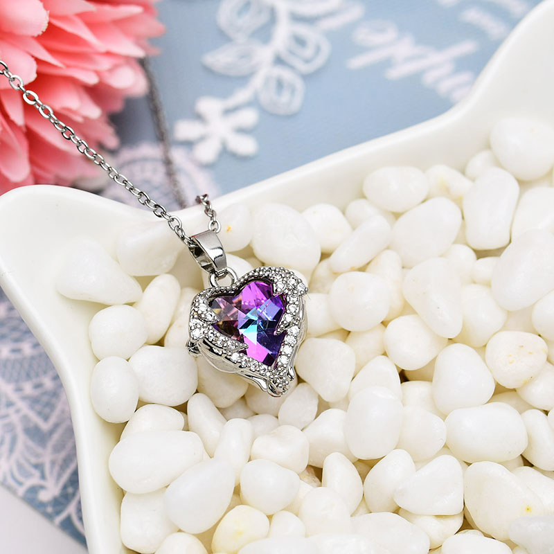 XiaoboACC Dây Chuyền Mạ Vàng 14K Mặt Đá Pha Lê Hình Trái Tim Phong Cách Thời Trang Hàn Quốc