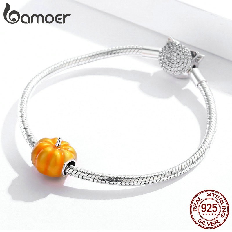 Thanh lý mới charm 925 bạc bamoer bí ngô cam chủ đề Halloween hoặc mùa thu