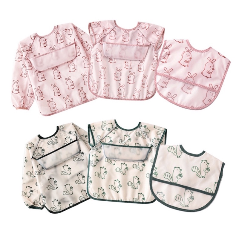 Set 3 áo yếm chống thấm nước có máng cho bé ăn dặm