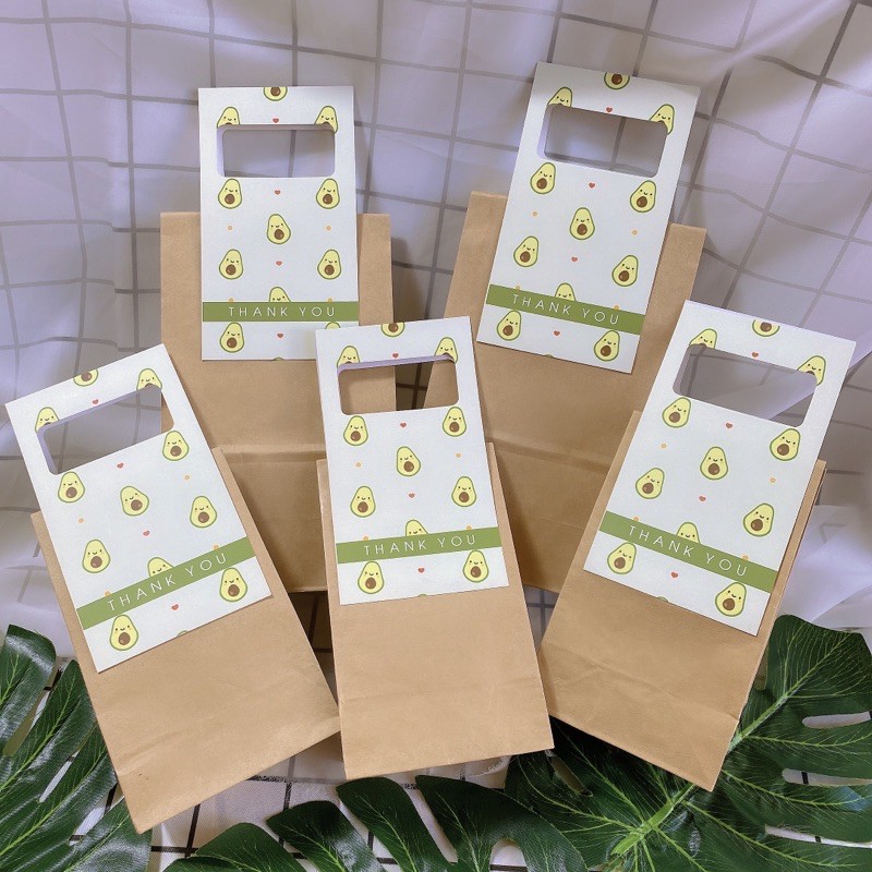 100 Túi giấy kraft Nâu hoạ tiết Bơ đựng quà tặng, mỹ phẩm