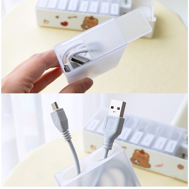 Hộp đựng sắp xếp dây cáp tai nghe để ngăn kéo bàn có nhãn đánh dấu