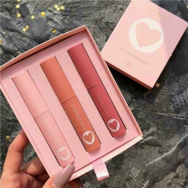 Set Son Kem Lì HER ORANGE 3 CÂY HỘP TRÁI TIM HỒNG / SON HERO RANGE TRÁI TIM