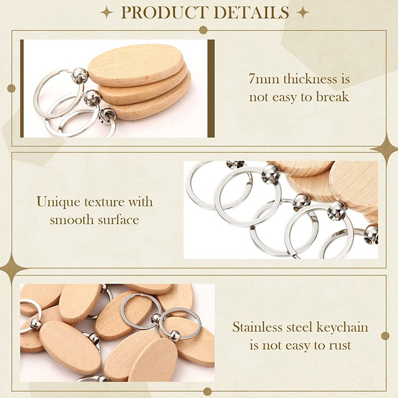 1 Set Móc Khóa Gỗ Chưa Hoàn Thiện Hình Oval Dùng Làm Đồ Thủ Công DIY