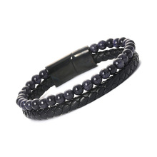 Stainless Steel Suction Clasp with Multi-Layer Woven Leather Bracelet Retro Popular Couple Titanium Steel Bracelet