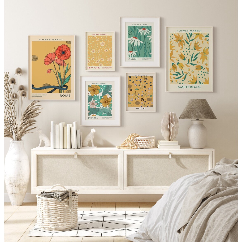 Set 9 mẫu tranh hoa lá treo tường canvas đã có khung H17
