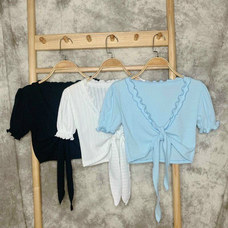 Áo Croptop Cột Nơ Viền Bèo