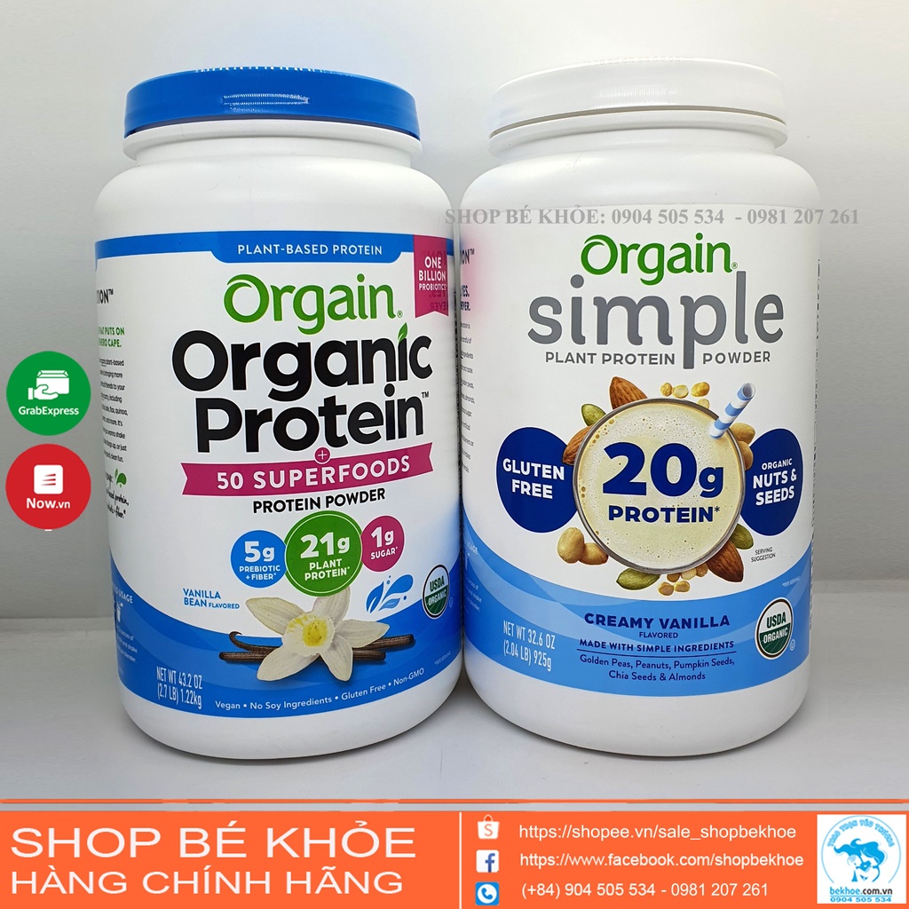 Orgain Protein organic - Sữa hữu cơ thực vật SuperFood Protein powder, Vanilla Bean Vegan, Non GMO