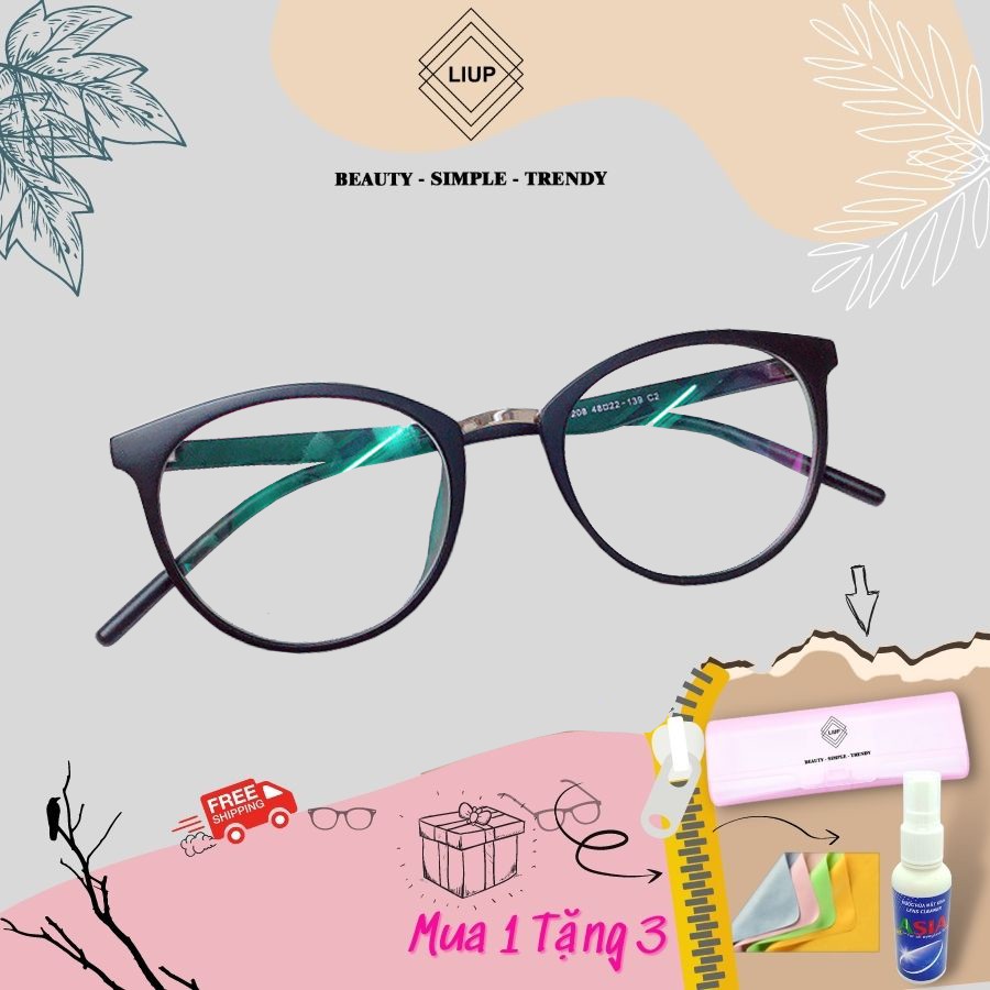 Gọng kính cận mắt tròn nam nữ nhựa dẽo Liupeyewear 208 nhận cắt mắt cận loạn viễn