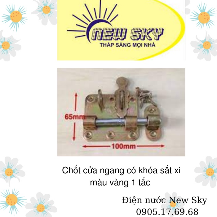 Chốt  cửa ngang có khóa sắt xi màu vàng 1 tấc