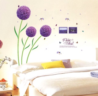 Decal dán tường hoa cẩm tú cầu tím