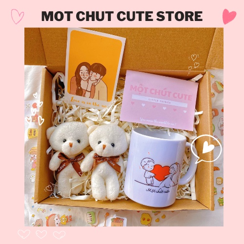 Set quà tặng Cốc trái tim , gấu trắng tặng sinh nhật,Valentine, 6/4 dành cho người yêu, bạn thân - Một chút cute Store