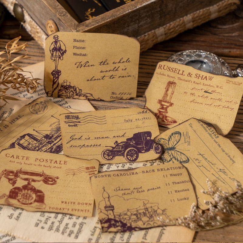 Bộ 50 tờ giấy thủ công phong cách vintage dành cho trang trí sổ tay sổ lưu niệm