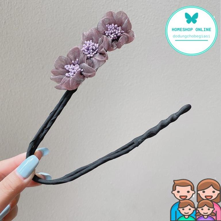 Kẹp Búi tóc Cài Tóc Vải Organza Đính Hoa Đơn Giản Xinh Xắn