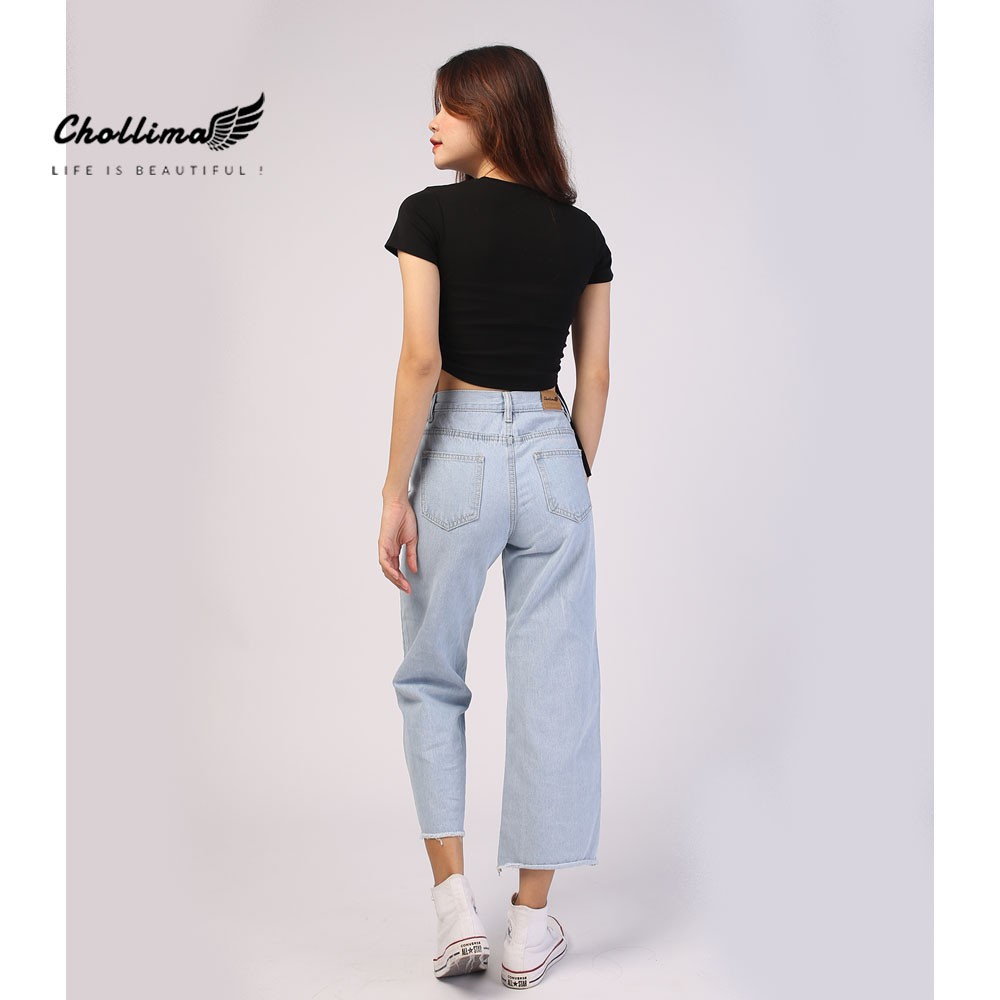 Quần jeans baggy nữ Chollima ống rộng trơn tua lai màu trắng bạc QD014 phong cách hàn quốc