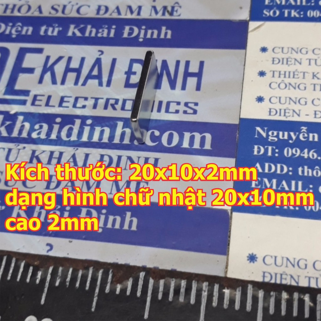 10 cục nam châm vĩnh cửu, nam châm đất hiếm hình chữ nhật 20x10x2mm cao 2mm kde5004