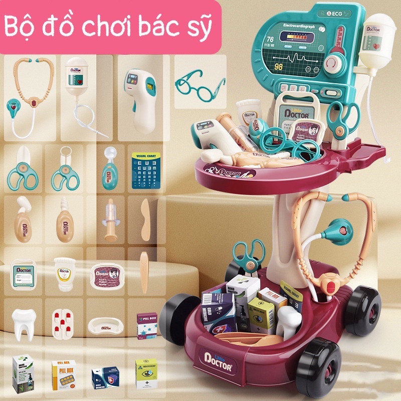 Bộ đồ chơi bác sĩ cao cấp 24 món kèm xe đẩy - đồ chơi nhập vai bác sỹ cho bé từ 3 tuổi trở lên