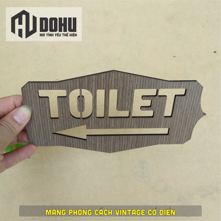Bảng toilet chỉ hướng nhà vệ sinh bằng gỗ - Dán Tường Bằng Keo 2 Mặt  - Có chọn hướng mũi tên