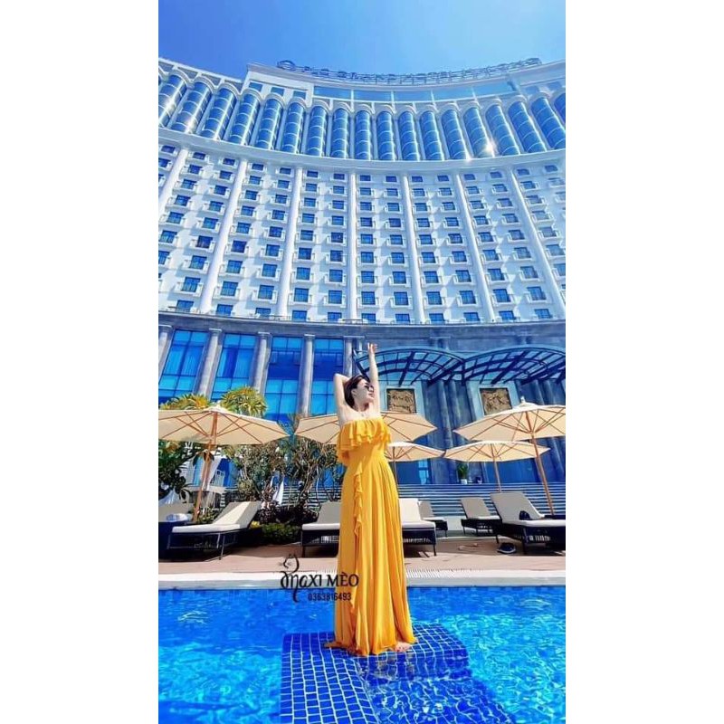 Đầm Maxi Voan Trễ Vai Phối Bèo | BigBuy360 - bigbuy360.vn