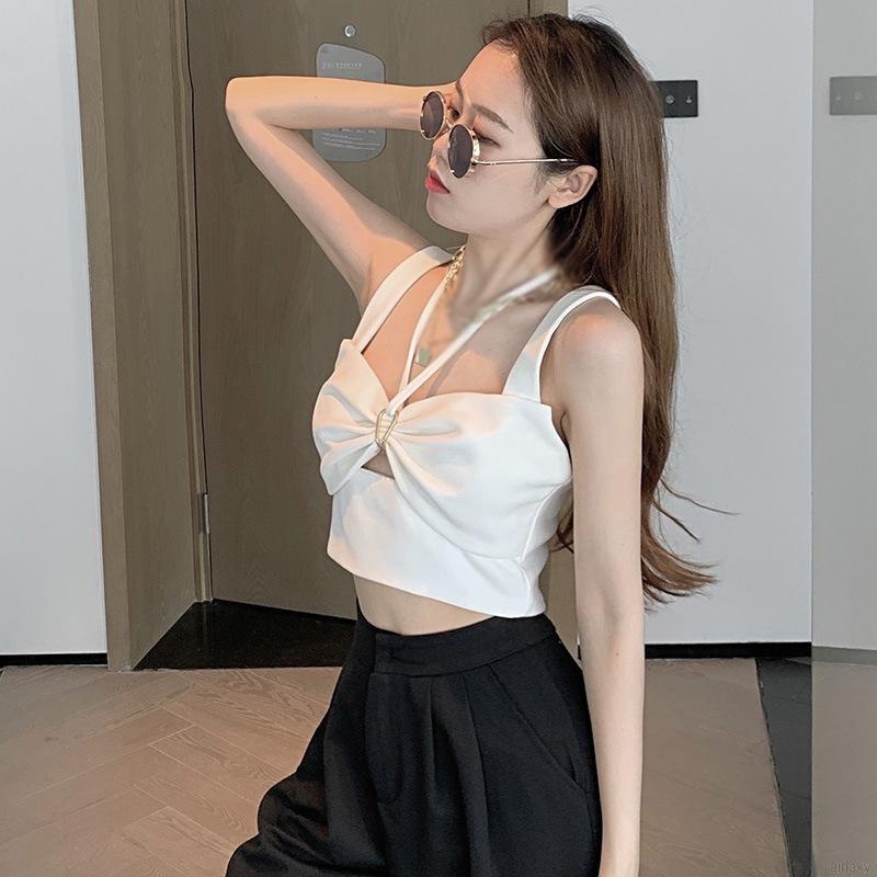 Áo croptop hai dây màu sắc đơn giản phong cách Hàn Quốc thời trang mùa hè quyến rũ dành cho nữ