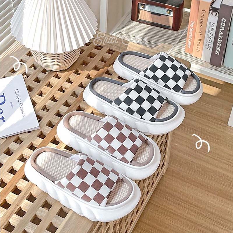 Oeteo Dép Đi Trong Nhà Đế Dày Họa Tiết Caro Thời Trang Cho Nam Nữ