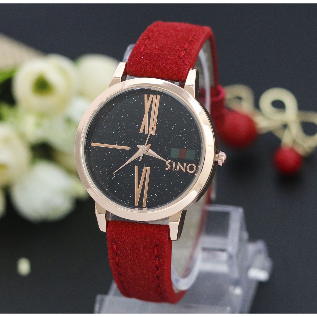 (Chính hãng). Đồng hồ nữ SINO JAPAN  dây da lộn cao cấp + Tặng kèm hộp và pin