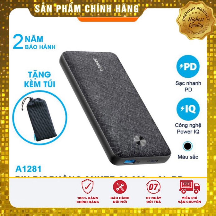 Pin dự phòng 20000 mAh sạc nhanh PD 18W ANKER A1281 PowerCore Essential cho iPhone iPad Samsung IP 8 max plus 11 12 pro