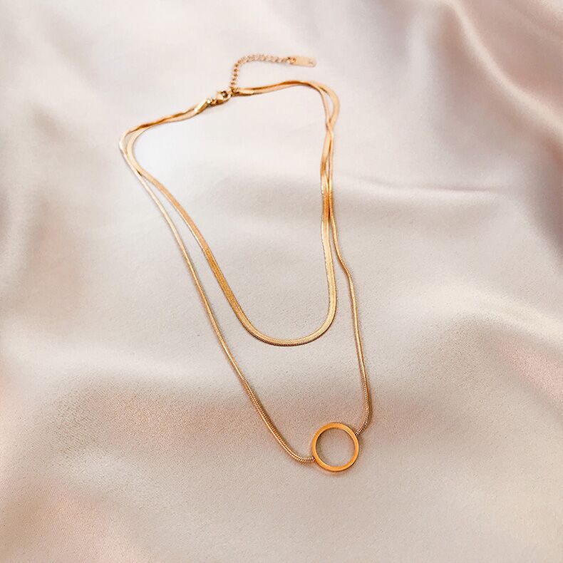 Vòng cổ hai lớp bằng kim loại mạ vàng 18K cho nữ