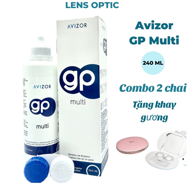 Nước ngâm rửa kính áp tròng  Avizor GP Multi 240ml, dung dịch ngâm lens cứng OthoK-Lens Optic (2 ngâm tặng khay gương)