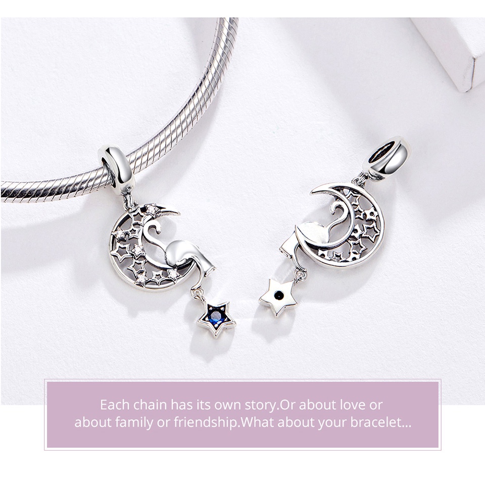 Charm hạt Bamoer AIC043 hình trăng lưỡi liềm lỗ hở 4.5mm DIY vòng tay vòng cổ