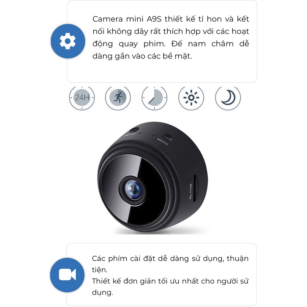 ⚡Dùng Pin, Quan Sát Từ Xa⚡ Camera giám sát kết nối internet A9/A9s HD Wifi Không dây tích hợp hồng ngoại, quan sát từ xa