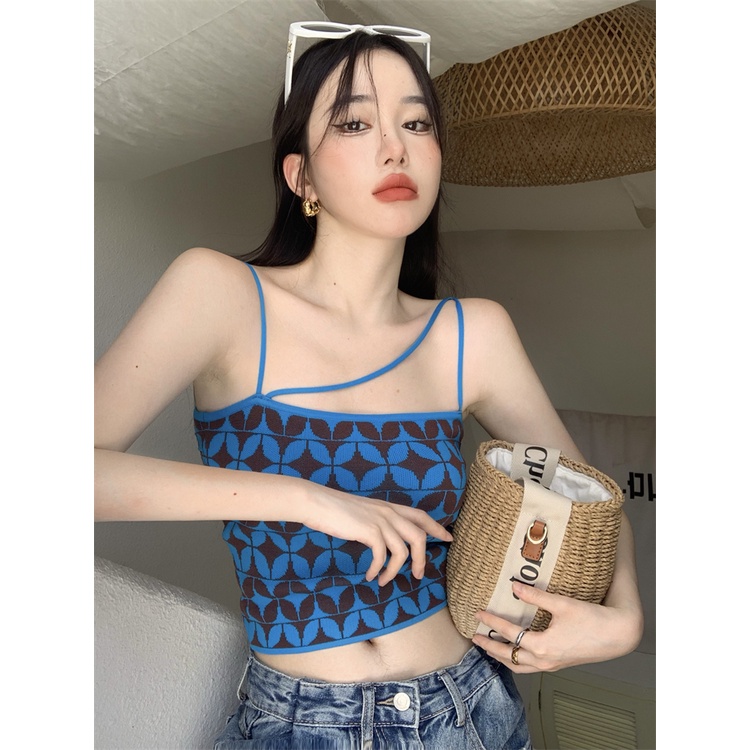 Áo Dệt Kim Hai Dây Dáng Ngắn Thời Trang Hàn Quốc Quyến Rũ Cho Nữ