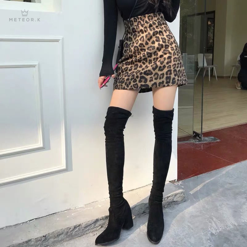 Váy Ngắn Lưng Cao Họa Tiết Da Báo Thời Trang Cho Nữ